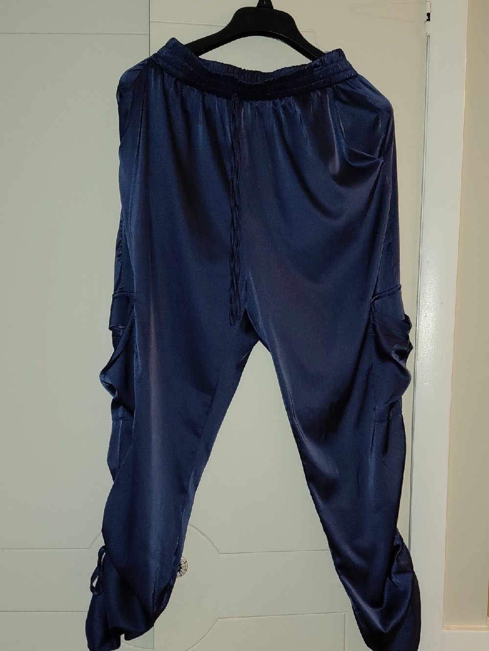 Blue Purple Satin Cargo Jogger Pants